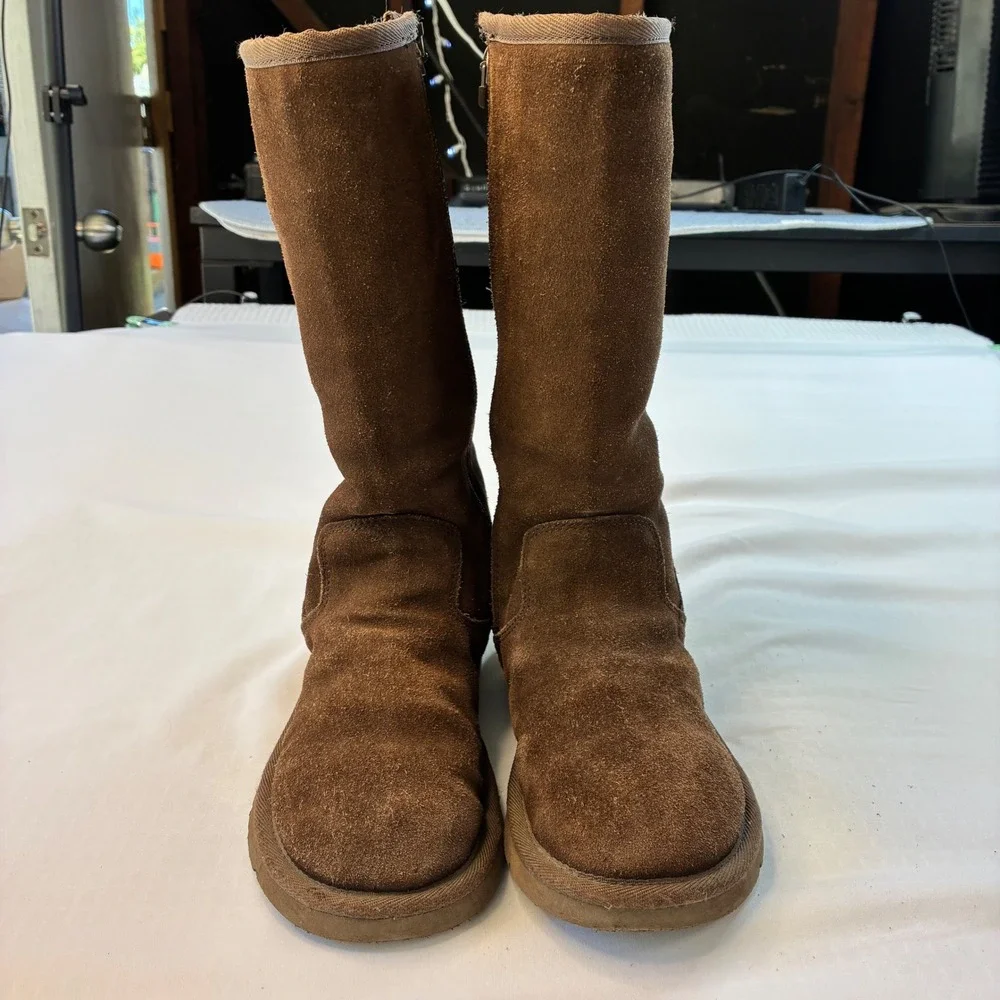 UGG Australia Sunset Tall Brown Suede Sheepskin Boots 5235 Womens Size 5